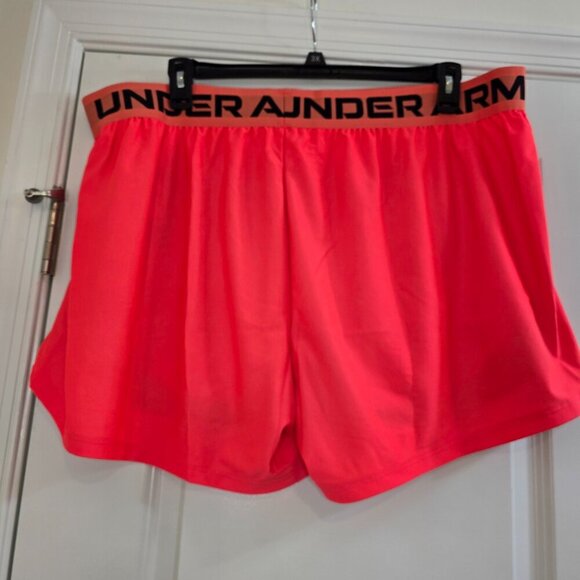 Under Armour Play Up 2.0 Short - 3.5" Inseam - Neon Coral and Black - Picture 3 of 6